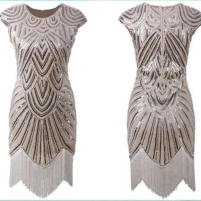 1920's Dress Flapper Vintage Great Gatsby Charleston Sequin Fringe Party Costume • $48.07