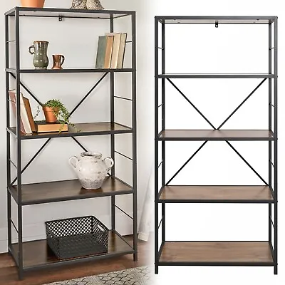 £55.99 • Buy 5 Shelf Tier Metal Framed Wooden Bookcase Industrial Modern Bookshelf Display