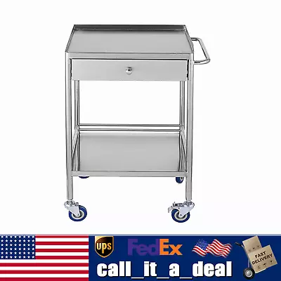 2Tier Hospital Lab Emergency Rolling Trolley Single Drawer Cart+Universal Wheels • $145.36