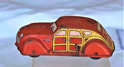 Vintage J CHEIN Wind-Up Tin Litho Red Sedan Working • $25