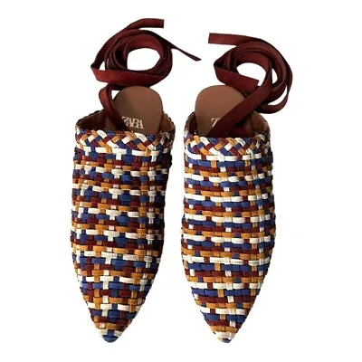 $45 • Buy Zara Studio Woven Multicolored Suede Babouche Slippers Women's Size 7.5