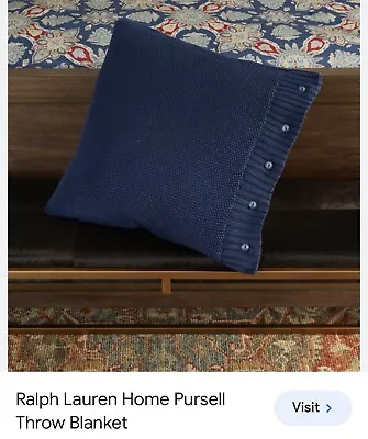 RALPH LAUREN CABLE KNIT Style Pursell Navy Throw Pillow & Feather Insert • £109.24