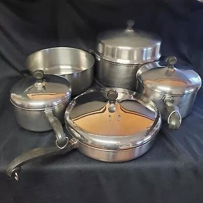 Vintage Farberware Aluminum Clad Stainless Steel 10pc Pots Pan Lids Strainer Set • $124.95