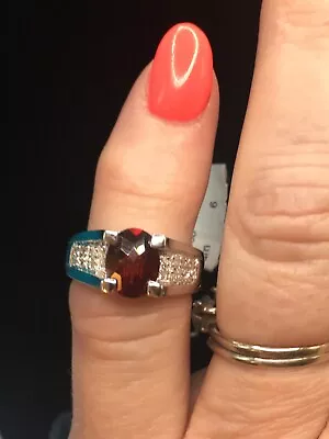 Laura Ramsey Mozambique Garnet And Diamond Ring 14K Solid White Gold Size 6 • $699.99