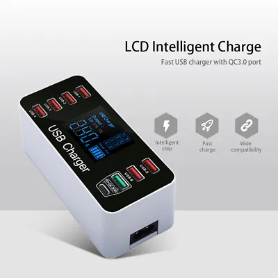 LCD Display 8-Port USB Adapter Desktop Charger Quick Charging Station 3.0 I9T2 • $25.28
