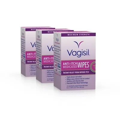 $26.99 • Buy Vagisil Anti-Itch Medicated Wipes Max Strength For Instant Relief, 3 Pack, 12ct