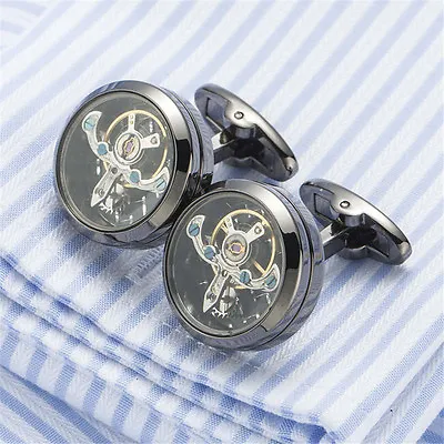 Functional Tourbillon Mechanical Watch Cufflinks French Cuff Links Mens Cufflink • $23.54