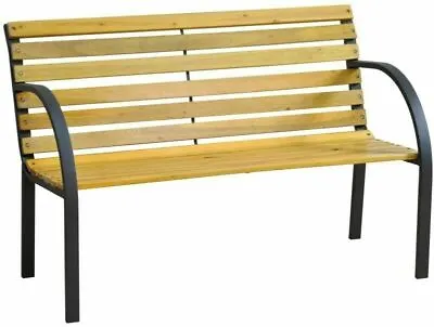 Wood Metal Garden Bench Slat Design Black Legs Morden Outdoor 2 Person Seat New  • £44.99