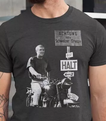 The Great Escape Vintage Movie Steve McQueen Biker Motorcycle T-Shirt • $18.90