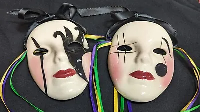 Fancy Faces Hand Made Mardi Gras Mask 4  Jazz Jester Music Mime Signed Vintage • $11.99