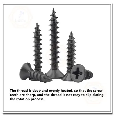 M2 M2.6 M3 M3.5  Black Phillips Countersunk Head Self Tapping Screw Wood Screws • $7.53