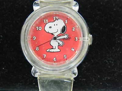 Vintage Snoopy Red & Clear Wristwatch • $18.76