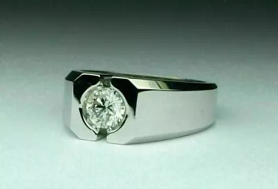 1ct Round Cut Natural Moissanite 14K White Gold Plated Men's Wedding Ring • $112.49