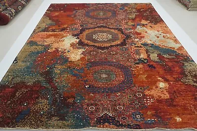 9 X 12 Ft Red Modern Mamluk Afghan Hand Knotted Abstract Medallion Area Rug • $2799