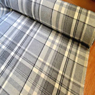 DOVE GREY CHECK Balmoral Wool Effect Tartan Upholstery Curtain Fabric  • £1.75