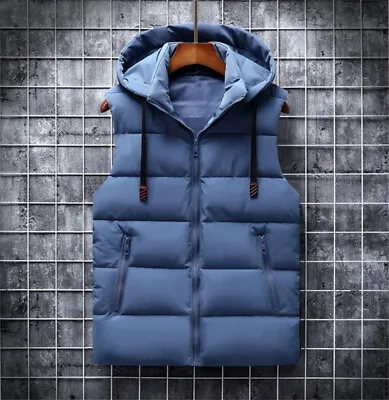 Men's Coat Vest Winter Casual Slim Hooded Down Cotton Sleeveless Jacket • $53.73