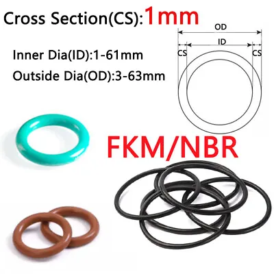 O-Ring FKM / NBR O Ring Sealing Metric 1mm Cross Section 1mm-61mm ID 3mm-63mm OD • $3.44