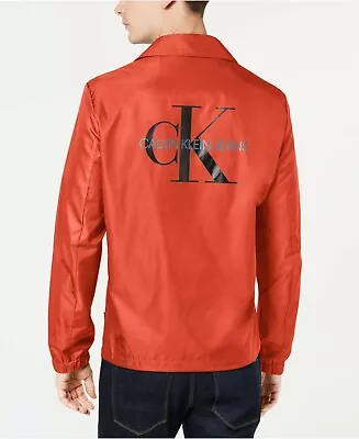 New Calvin Klein Men's Full Zip Monogram Logo Jacket Size Large Orange MSRP $148 • $47.28