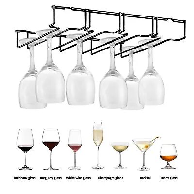 Hanging Wine Glass Shelf Holder Hanger Organizer Under Cabinet Cup Storage Rack • £5.99