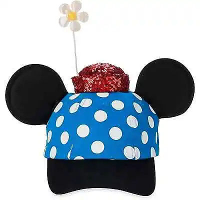 Disney Parks Exclusive Blue Polka Dot Minnie Mouse Hat W/Ears & Flower New Ship • $20
