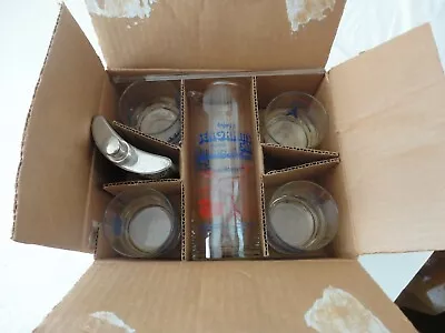 Vtg In Box Glass Seagram's Gin International Martini Set + Chrome Germany Flask • $79.99