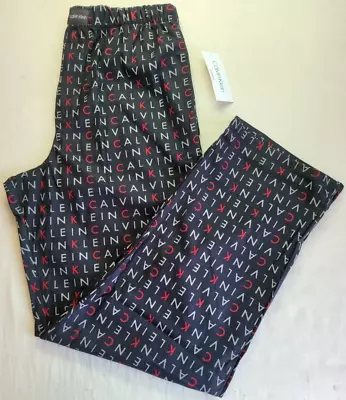 CALVIN KLEIN Fleece Pajama Lounge Sleep Pants Medium Black Allover Logo MSRP$42 • $19.95