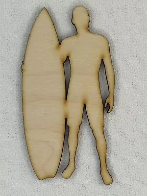 Custom Laser Cut Unfinished Man With Surf Board Shape Wood Craft Cutout • $2.25