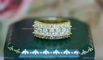 Vintage Antique Deco Wedding Ring Band 3.00 CT Moissanite 14K Yellow Gold Plated • $119.31