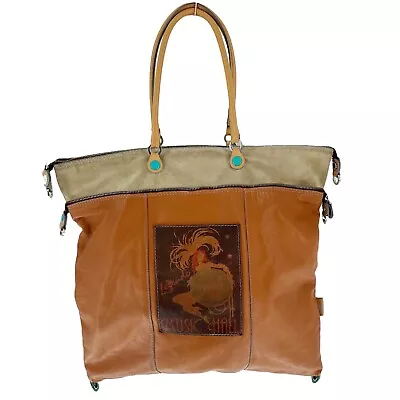 Gabs Tote Bag Tan Leather Large Crossbody Music Hall Made In Italy Vintage • $99.99