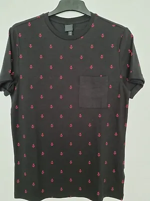 £6.99 • Buy H&M Mens Black T-Shirt Anchor Pattern Large