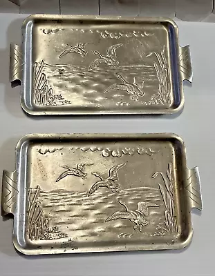 VTG Lot Of 2 Mid-Century Aluminum Embossed Duck Geese Bird Tray  7  X 4-1/4  • $14.98