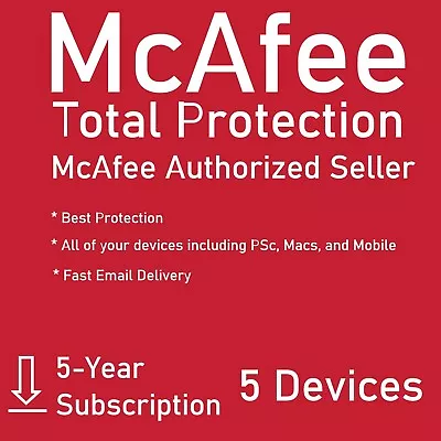 McAfee Total Protection 5 DEVICE / 5 YEAR (Account Subscription) • $149.99