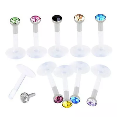 £1.95 • Buy PTFE Bioflex Labret Body Gem Jewelry Push Top Tragus Bar Lip Nose Monroe 