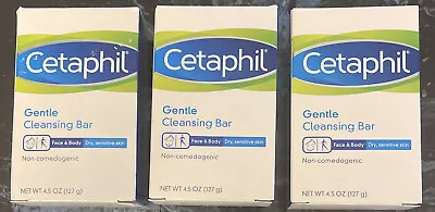 Lot Of 3 Cetaphil Gentle Cleansing Bars For Dry Sensitive Skin 4.5 Oz • £19.27