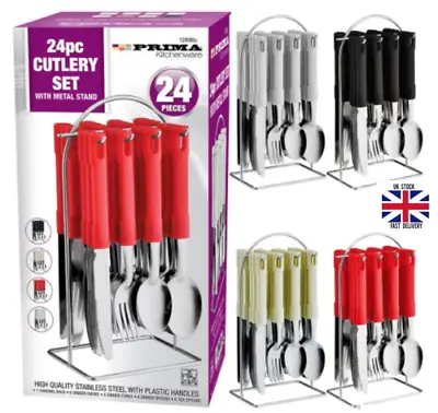 £9.49 • Buy 24 Pcs Stainless Steel Cutlery Set With Chrome Stand-assorted Colours
