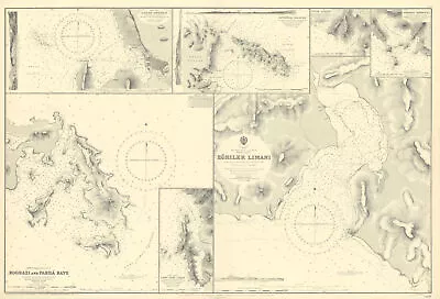 Chios Strait Harbours Inousses Turkey Greece ADMIRALTY Sea Chart 1892 (1951) Map • $161.64