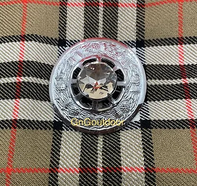 Scottish Kilt Fly Plaid Brooch White Stone Chrome Finish 3  Ladies Sash Kilt • £11.99