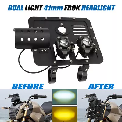 12v LED Auxiliary Dual Lamps Light Headlight Kit CNC Bracket For 41mm Motorcycle • $134.25