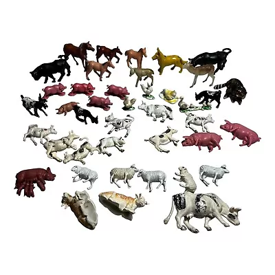 Farm Figures Miniature Made In Hong Kong Vintage Animal Plastic Toys Lot Of 41 • $18