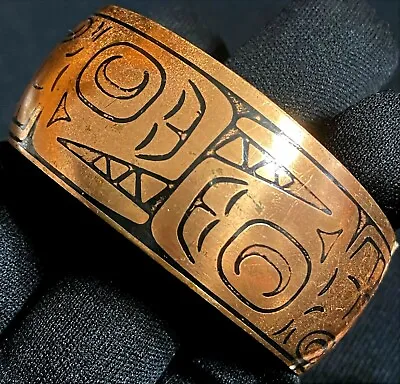 Wide Estate Solid Copper Pacific Northwest Native Whale Design Cuff Bracelet  • $127.48