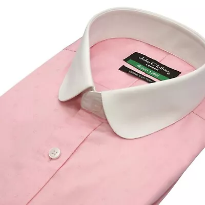 Formal White Collar Men's Dress Shirt Pink Wedding Shirt Penny Collar Edwardian • £29