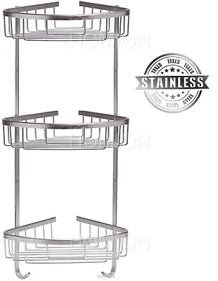 3 Tier Non Rust Stainless Steel Corner Shower Caddy Wall Mounted Storage Bath • £21.90