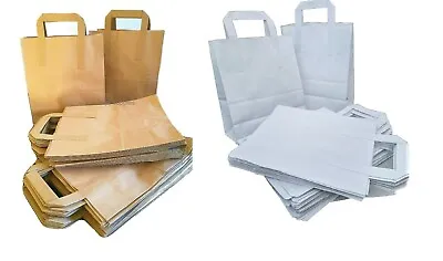 SMALL BROWN WHITE PAPER CRAFT KRAFT CARRIER BAGS With Handles GIFT Wedding Party • £2.99