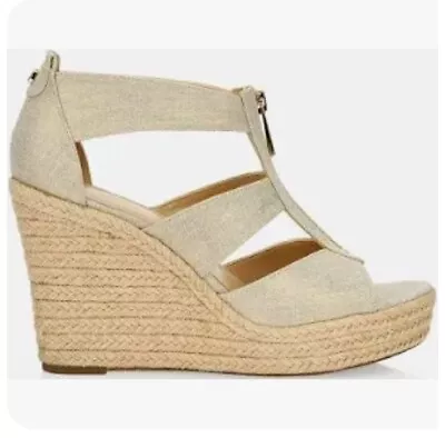 New Michael Kors Size 7 Damita Pale Gold Platform Summer Wedge Sandals • $45.95