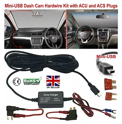 Mini USB Car Hard Wire Kit USB Dash Cam Camera Charger Adapter For DVR DUO • £8.97