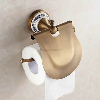 Wall Mount Toilet Paper Roll Holder Art Ceramic Base Tissue Paper Rack W/ Cover • £27.36