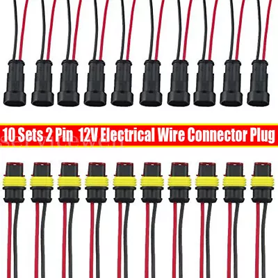 10 Set 2 Pin Way Waterproof Car ATV Electrical Wire Connector Plug Socket 12V • $12.07