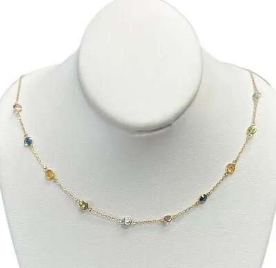 $389.99 • Buy Beautiful 14k Yellow Gold Natural Multi Color Sapphire By The Yard Necklace 17  