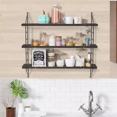 $32.95 • Buy Rustic 3-Tier Wall Mounted Floating Shelves Wall Shelf Book Storage Rack Decor