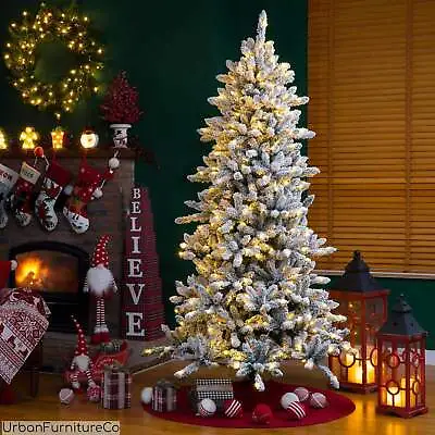 Prelit Snow Flocked Artificial Christmas Tree Kingswood Fir Pencil Tree W/ Stand • $812